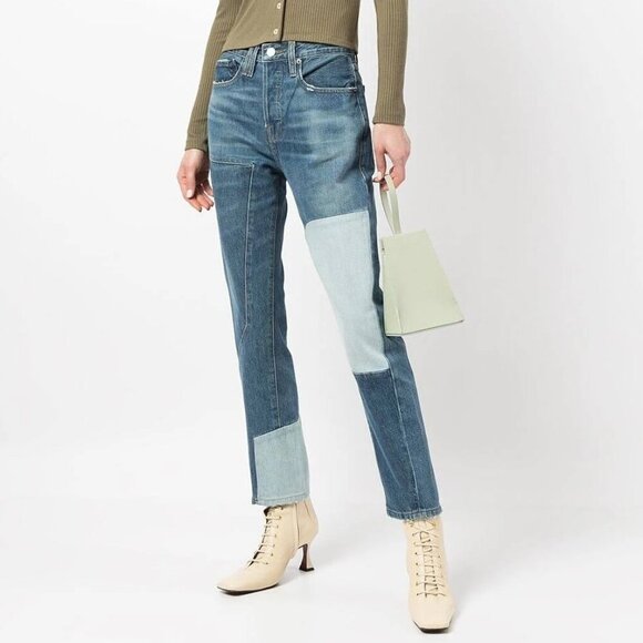 Frame women's jeans 25 Le Original patchwork denim button fly straight leg - Picture 2 of 10